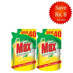 Lemon Max Liquid Dishwash Refill Pouch 450mL (Twin Refill Pack)